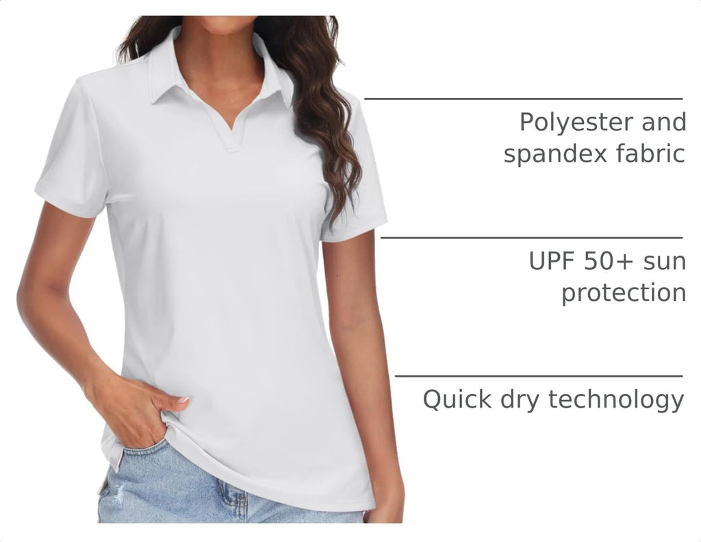 TACVASEN Women's V-Neck Polo Shirts UPF 50+ Short Sleeve Sun Protection Quick Dry Golf Polos Collared Shirt