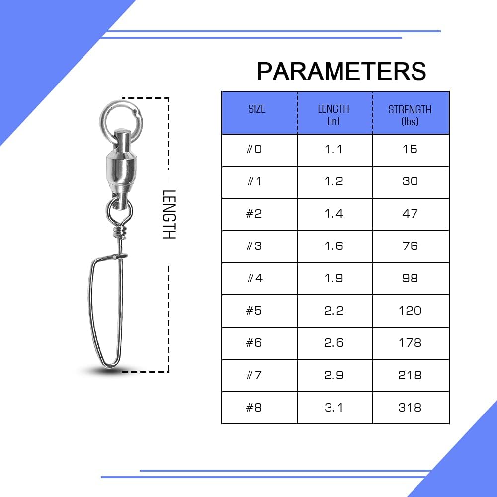 Atibin Heavy Strength Fishing Swivel Snaps Bearing Freshwater Swivels Fishing Stainless Steel Connector Fishing Snap Saltwater White Nickel