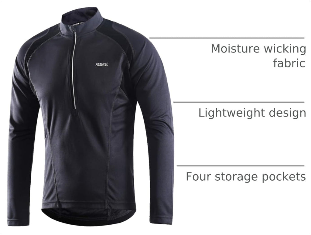ARSUXEO Men's Half Zipper Cycling Jerseys Long Sleeves Mountain Bike Shirts 6031