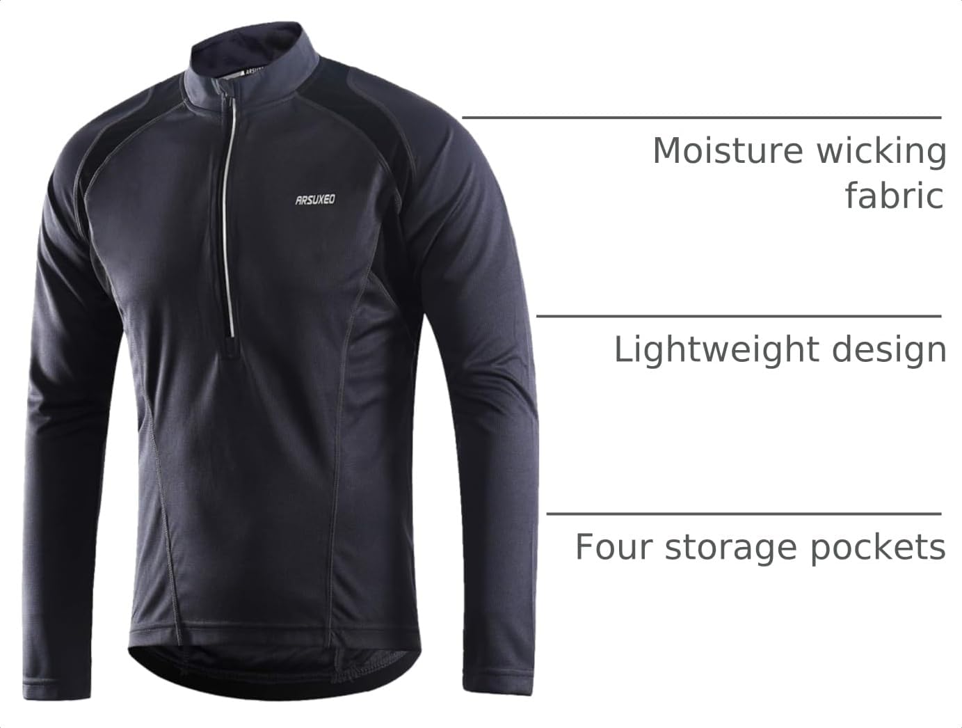 ARSUXEO Men's Half Zipper Cycling Jerseys Long Sleeves Mountain Bike Shirts 6031