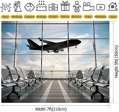 Airport Terminal Backdrop Airplane Airport Departure Lounge Photography Background 7x5ft Travel Party Banner Birthday Decortain Photo Shoot Props