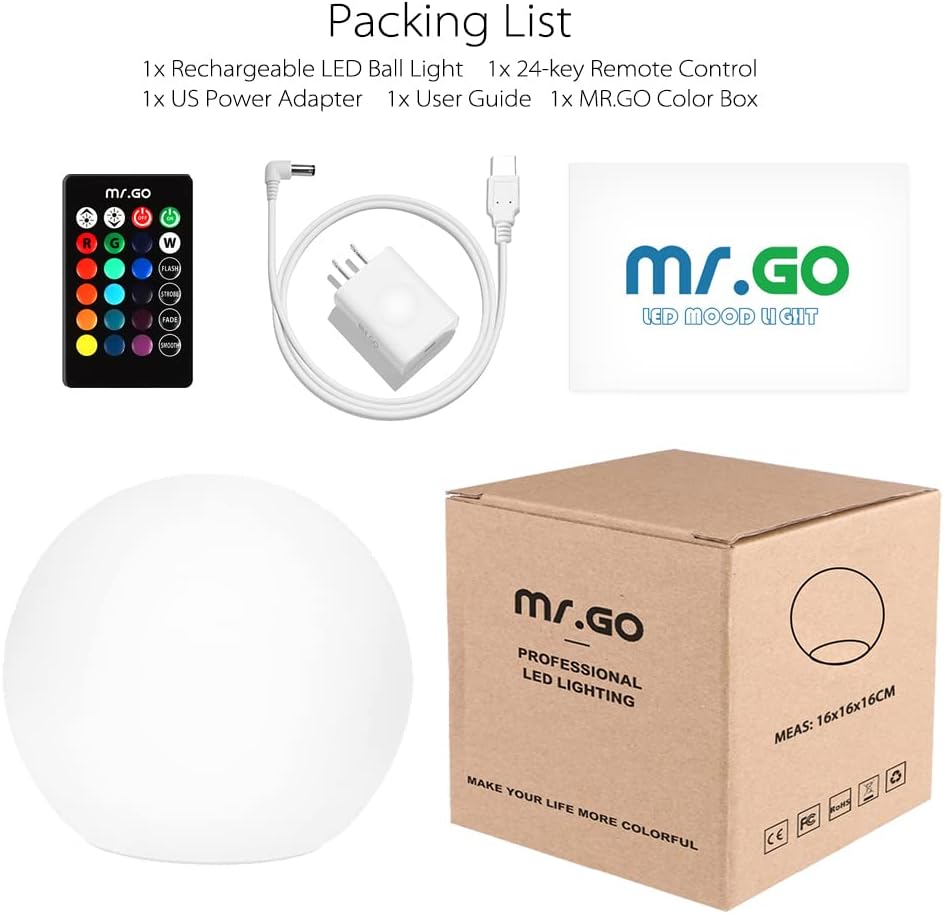 Mr.Go 6-inch RGB Color-Changing LED Globe Orb Light w/Remote Mood Lamp Ball