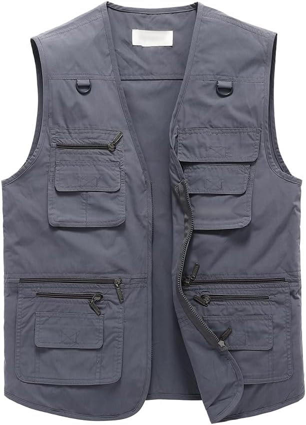 Hbufnha Men's Casual Safari Travel Vest 16 Pockets Outdoor Work Vest Sleeveless Jacket Fishing Hiking Photograph