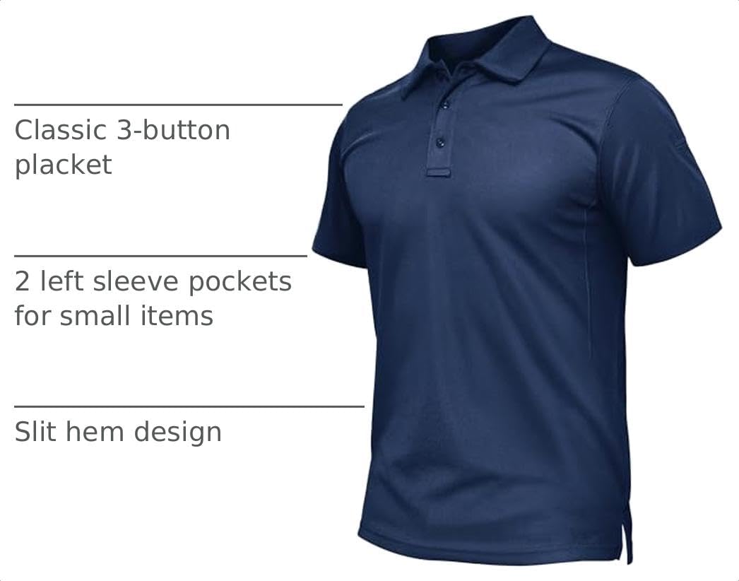 TACVASEN Mens Polo Shirts Short Sleeve Quick Dry Collared Shirt Performance Pique Polos for Athletic Tactical Golf Work
