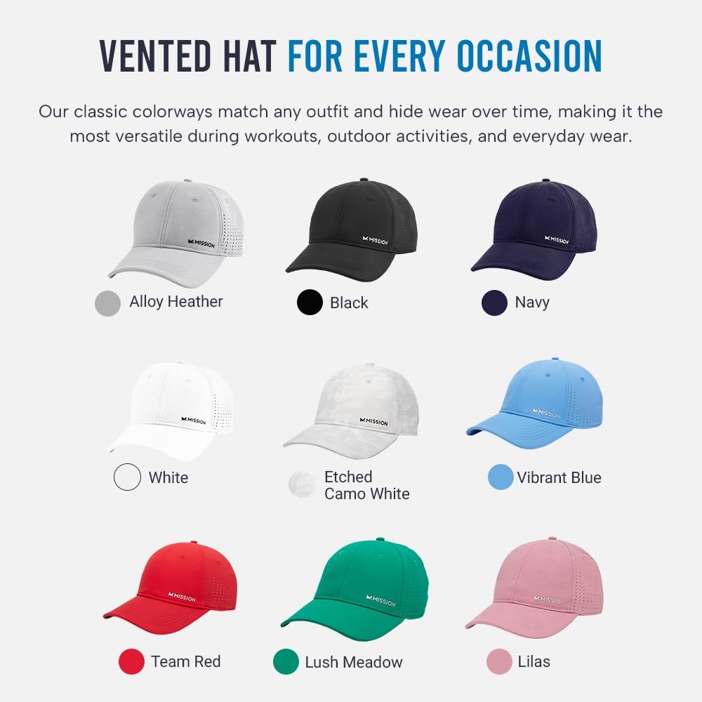 MISSION Cooling Vented Performance Hat Unisex Cap for Workouts, Golf & Running, Sweat & Water Activated Technology