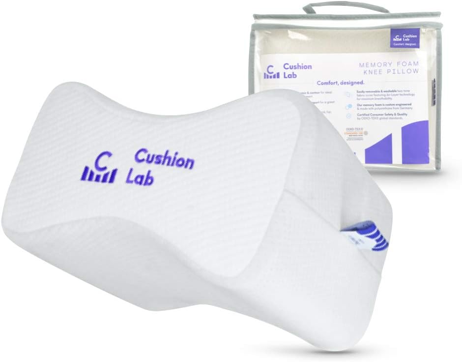 C CUSHION LAB Extra Support Orthopedic Knee Pillow for Side Sleepers - Healthy Alignment Leg Pillow for Sleeping - Hip, Pregnancy, Sciatica, & Back Pain Relief - Memory Foam Contour Wedge - Large Size