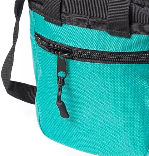 Chalk Bag for Rock Climbing – Chalk Pouch with Zippered Pocket, Brush Holder, Fleece Lining & Drawstring Closure – Turquoise Bag