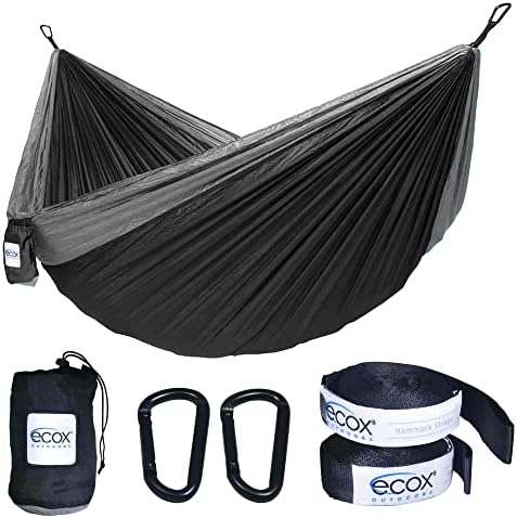 ecox Outdoors Parachute Hammock Single with 2 Tree Straps, Portable Lightweight Nylon Comfortable for Backpacking, Camping, Travel, Beach, Backyard, Patio, Hiking