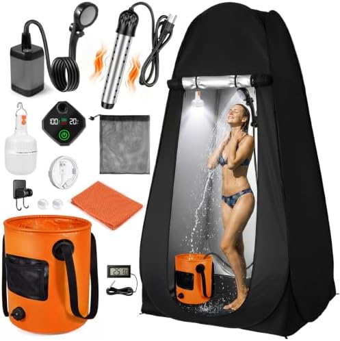 Portable Camping Shower Kit with Privacy Tent Heated Water Outdoor Shower