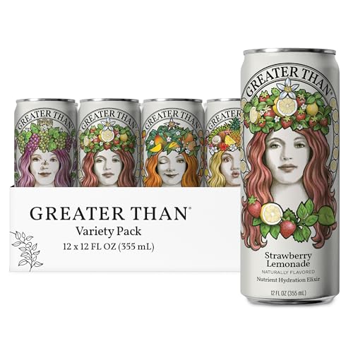 GREATER THAN Hydration for Her - Nutrient Enhanced Coconut Water Electrolyte Beverage with Real Fruit, Plant-Based Vitamins & Fiber, Clean Functional Hydration, Variety Pack, 12 oz (12 Pack)