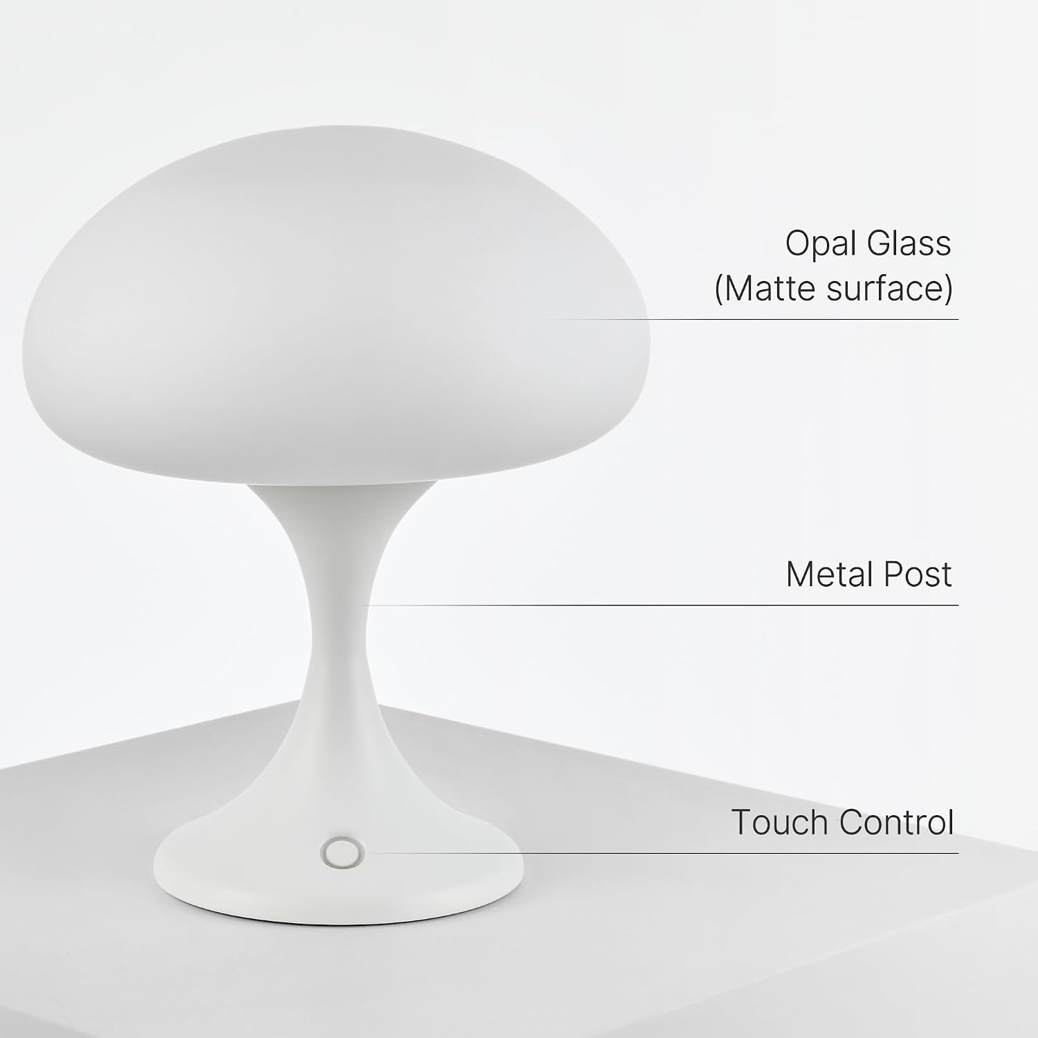 MAGCHARM Mushroom Lamp, 5W LED Cordless Rechargeable Table Lamp with Glass Shade, Small Retro Dimmable Touch Light with 3 Color Temps, Aesthetic Mid Century Bedside Light for Bedroom Ambient, White