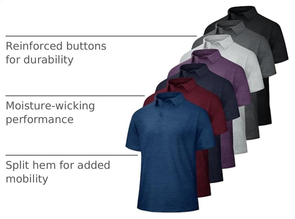 BOOJO 5 Pack Polo Shirts for Men - Quick Dry Moisture Wicking Performance Short Sleeve Mens Golf Shirts for Work Athletic