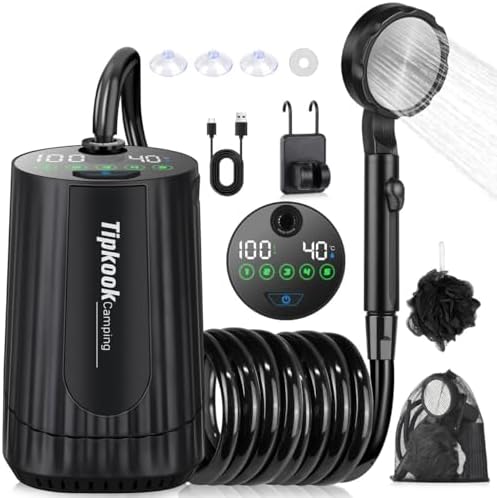 Portable Shower for Camping: 10000 mAh Rechargeable Shower, IPX8 Waterproof,High-Pressure Flow Camp Shower Pump,5-Speed Outdoor Shower with LED Display, Camping Gifts, Dog Bath, Hiking