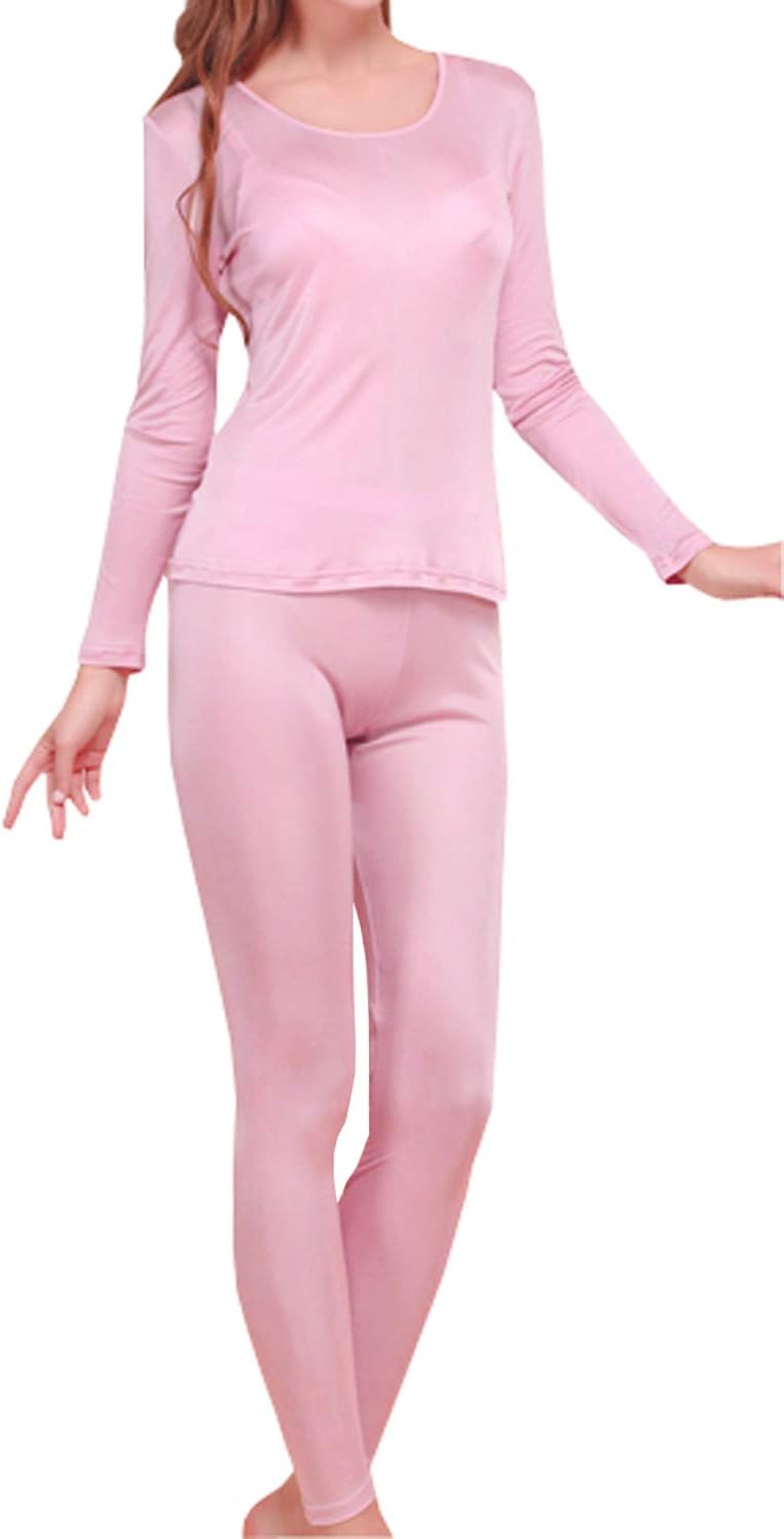 Grenasasilk Womens Silk Long Underwear Mulberry-silk Long Johns Thermal Underwear Sets Cold Weather Base Layer