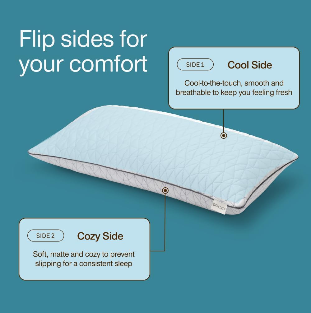 Coop Home Goods Cool Side Pillowcase, Queen Size Cooling Pillow Case for Hot Sleepers, Two-Sided Pillow Covers, Cozy Side & Cool Side, Ultra Soft Lulltra Cool Technology