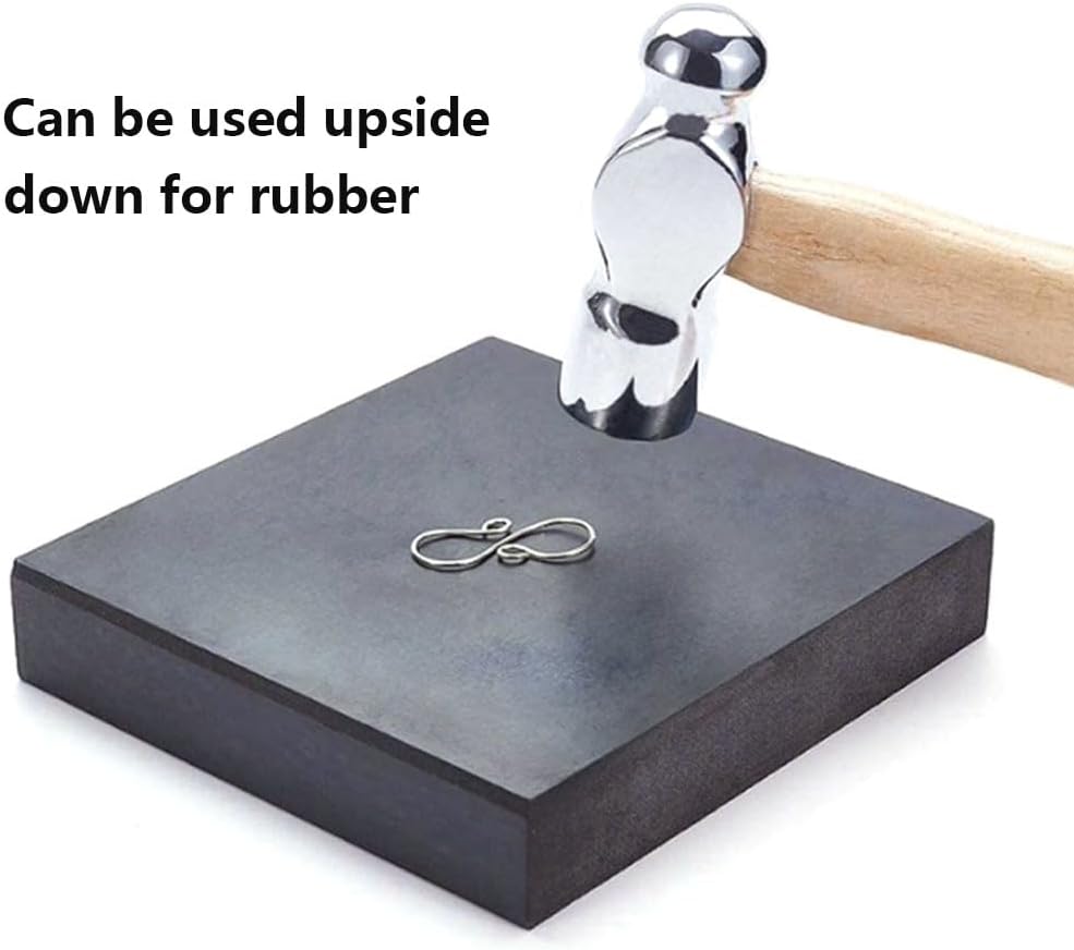 Steel Bench Block Flat Anvil Jewelers Tool with Rubber Block and Stamping Hammer for Jewelry Repairing, Metal Stamping
