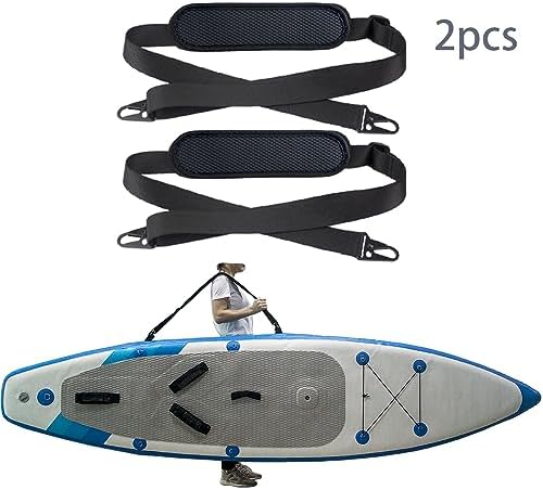 SUP Carrier Shoulder Strap Adjustable Carrying Sling Paded Bag Belt for Surfing and Paddle Board with Metal Hooks Accessories - Black (2)