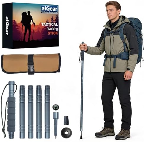 aiGear Adjustable Hiking Trekking Pole, 5-Tube Walking Stick with Tools