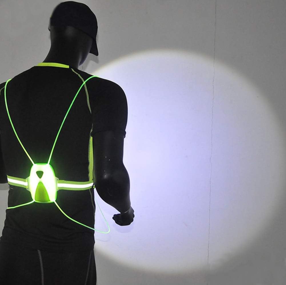 LONGU Led Running Reflective Vest Safety Night Light USB Rechargeable Cycling Multicolored Fiber Optics Suit Women Men Kids Adjustable Light Weight Gear for Jogging Biking