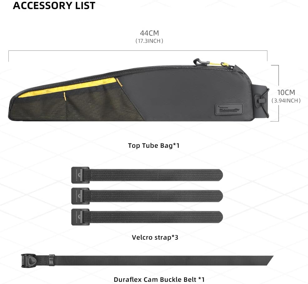 Rhinowalk Bike Frame Bag 2.1L, Waterproof Front Tube Bag with Dual Compartments, YKK Zipper, Phone Storage & Cable Port – Fits Most Bikes – Black