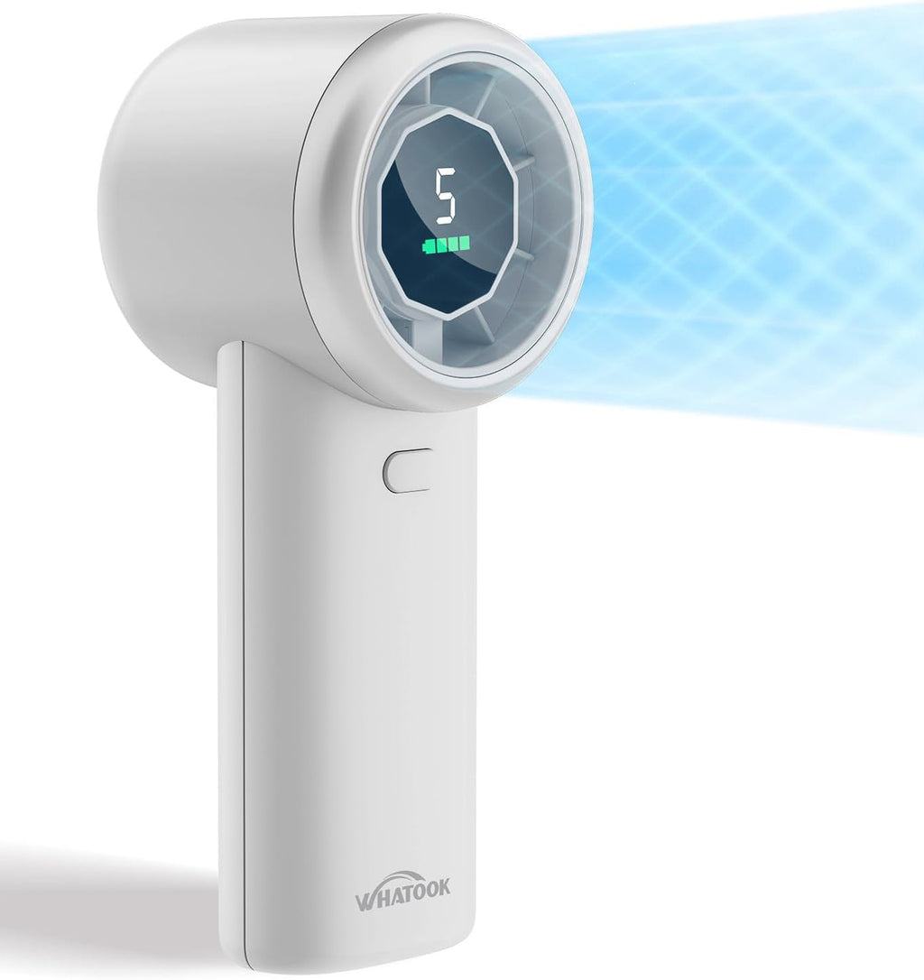 WHATOOK Portable Handheld Turbo Fan, 5 Speeds Mini Personal Fan with 4000mAh Rechargeable Battery, Small Pocket Fan for Travel Essentials, Beach, Office, Gifts for Women Men - Off White