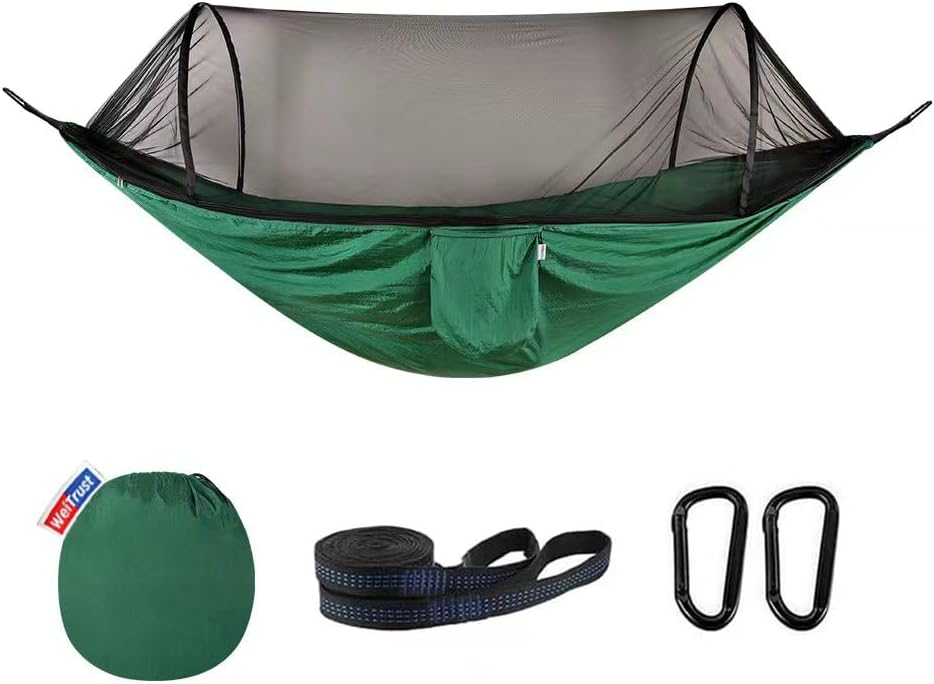 Camping Hammock with Mosquito Net - Double & Single Portable Hammocks with 2 Tree Straps, Lightweight Hammock Tent for Outdoor Camping, Hiking, Backpacking, Beach & Backyard (Orange)
