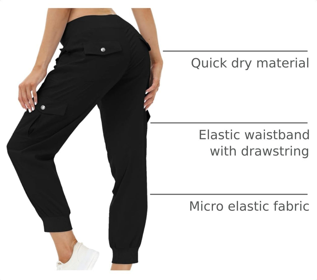 MoFiz Women's Lightweight Hiking Cargo Pants Outdoor Quick Dry Casual Travel Sweatpants Joggers Elastic Waist Button Pockets