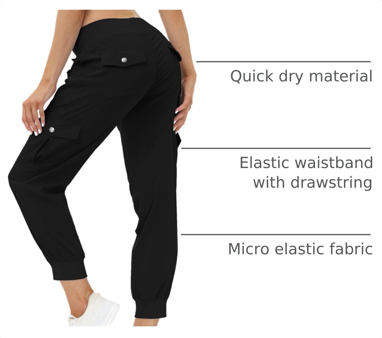MoFiz Women's Lightweight Hiking Cargo Pants Outdoor Quick Dry Casual Travel Sweatpants Joggers Elastic Waist Button Pockets