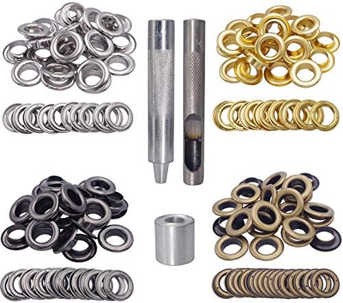 Wolfride 100 Sets Brass Grommet kit 10mm 3/8" Inside Diameter Canvas Fabric Grommet Kit Tarp Eyelet kit (4 Colors)