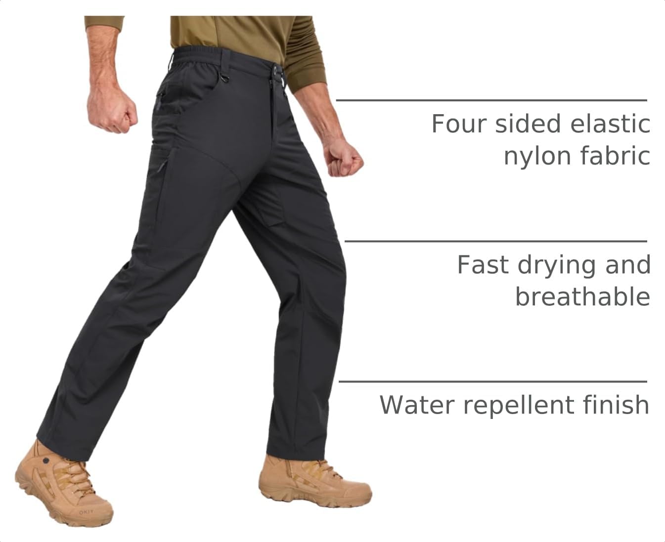 SPOSULEI Mens Lightweight Cargo Hiking Outdoor Quick Dry Work Tactical Pants 6 Pockets Water Resistant Fishing Travel Pants