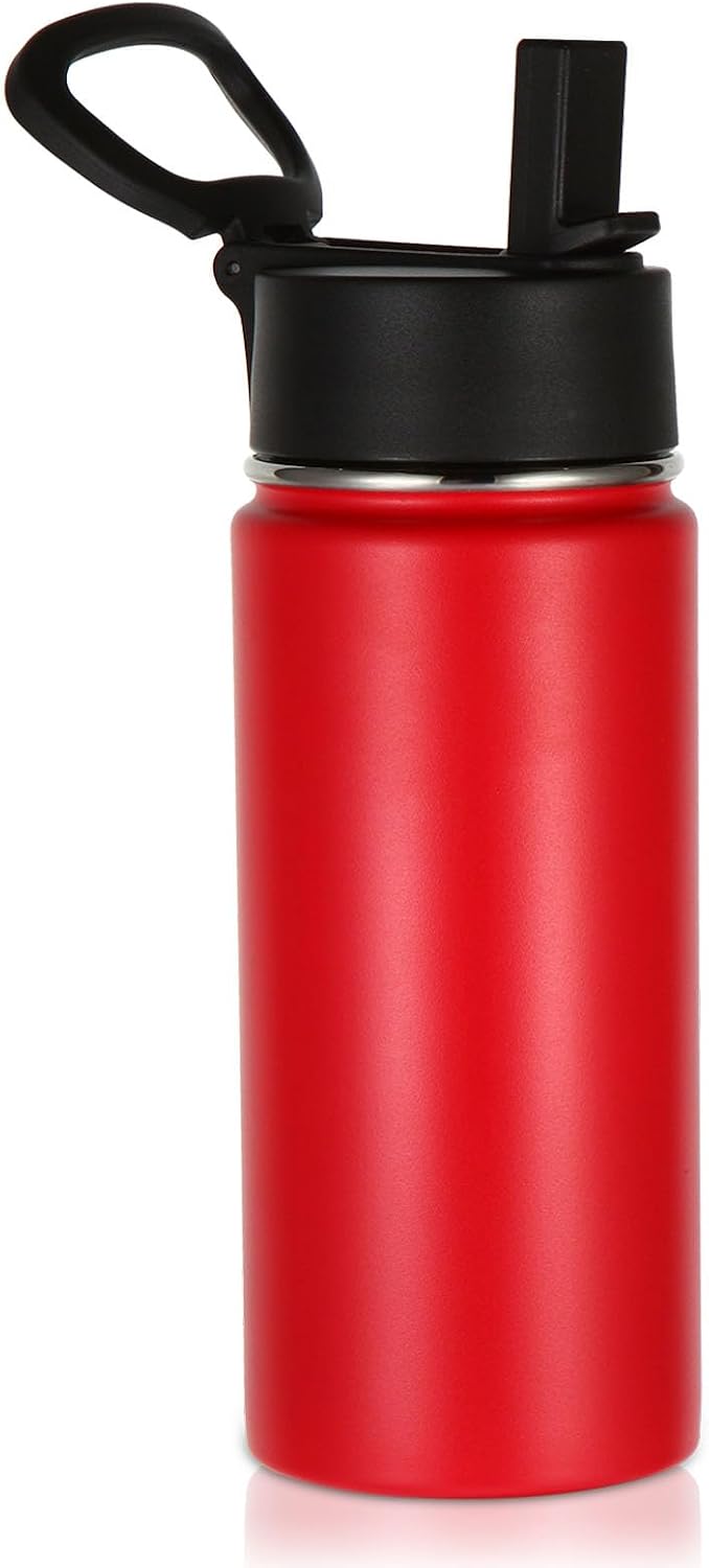 Volhoply 16 OZ Kids Water Bottle Bulk 4 Pack,Insulated Sports Bottles with Straw Lid,Stainless Steel Bottle with Handle Keep Cold,Double Wall Vacuum Tumbler Cups for School,Girl(Lavender Blue, 4
