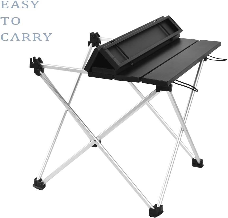 Grope Portable Camping Table,Aluminum Folding Beach Table (Black-S) | Portable & Easy to Carry, With Carry Bag for Camping, Prefect for Outdoor, Picnic, BBQ, Cooking, Festival, Beach, Home Use