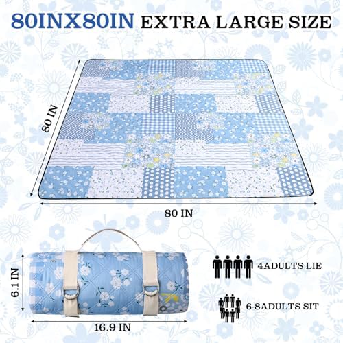 Lumina 80x80 Picnic Blanket Waterproof Floral Beach Camping Quilted