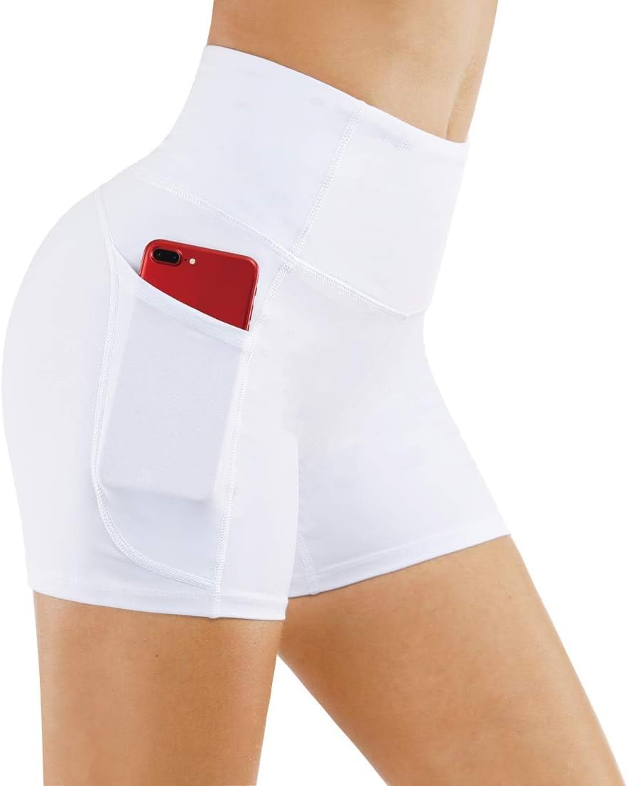 THE GYM PEOPLE High Waist Yoga Shorts for Women's Tummy Control Fitness Athletic Workout Running Shorts with Deep Pockets