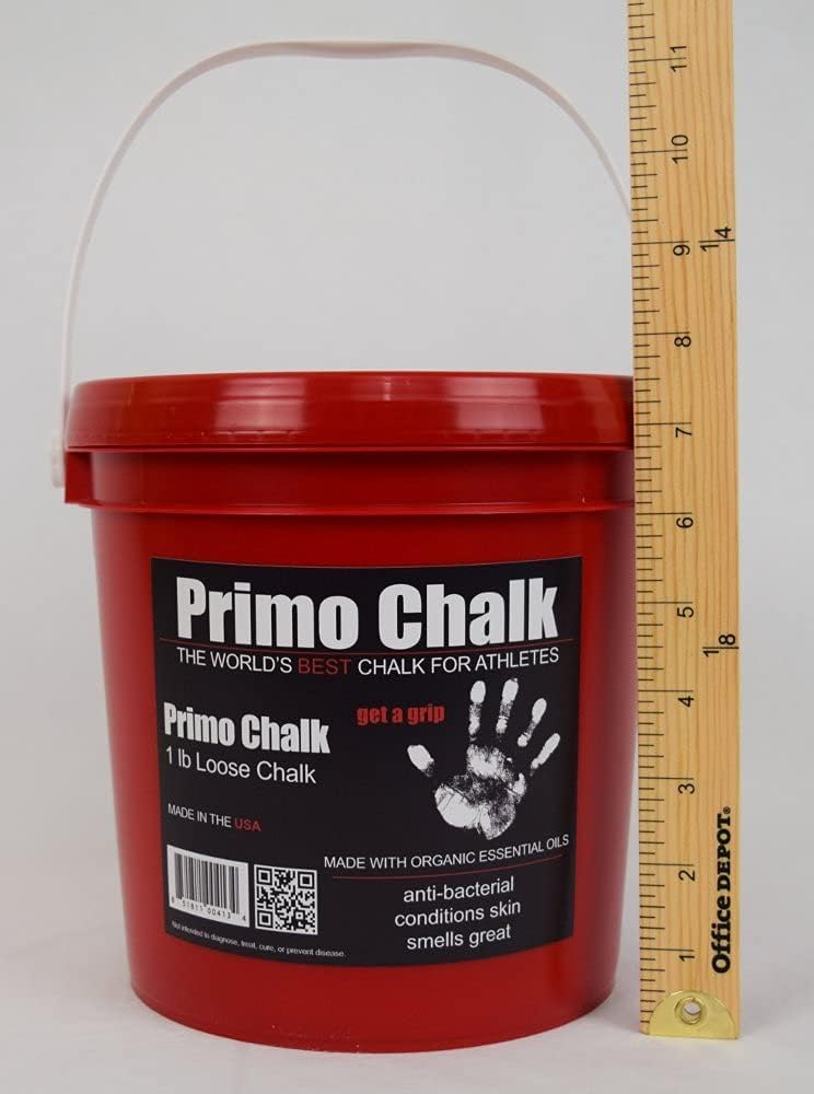 Primo Chalk Resealable Bucket: Loose Chalk for Weightlifting, Rock Climbing, & Gymnastics, Made in The USA, Chalk Ball Refill for Superior Grip