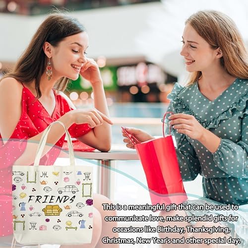 Friends Canvas Tote Bag, TV Show Gifts Tote Bags for Women, Friendship Gifts for Besties, Reusable Cloth Cotton Bags for Travel Shopping Beach - O01