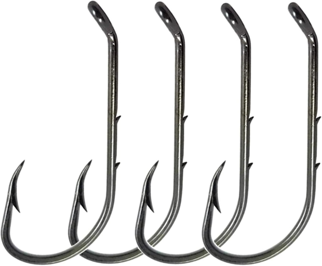 Baitholder Offset Fishing Hooks 100pcs Barbed Shank Down Eye Hooks