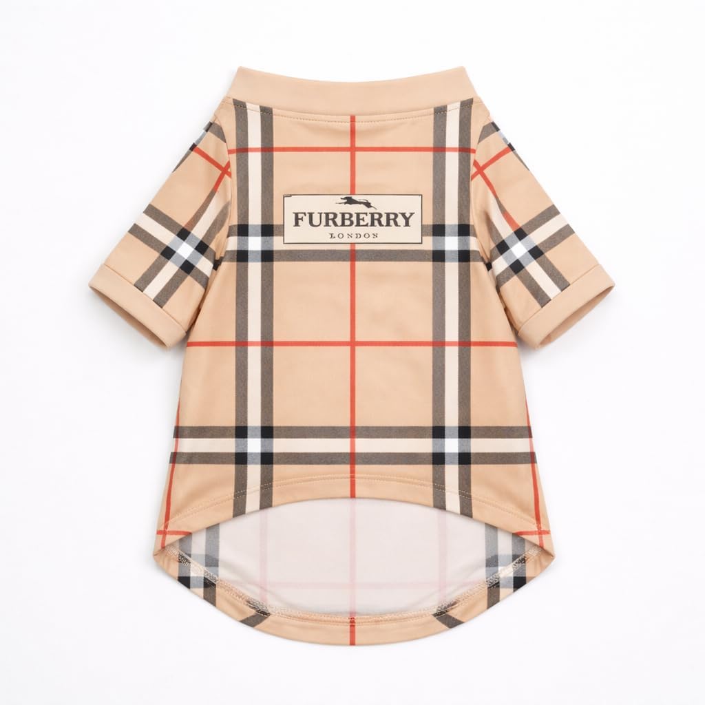 Luxury Designer Dog T Shirt – Trendy Puppy Clothes for Small Dogs, Fashion Pet Tee for French Bulldogs & Chihuahuas, Everything Chic Dog Apparel (FurberryTee, Small)