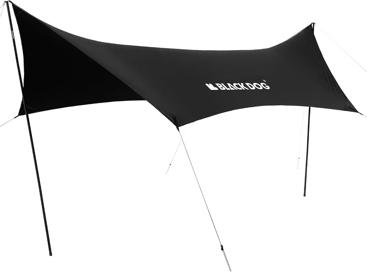 BLACKDOG Large Black Coating Camping Tarp with Poles, 216" L x 115" W