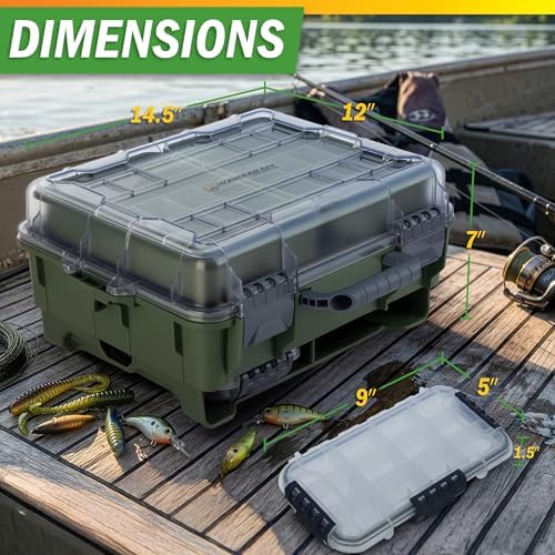 Fishing Tackle Box Organizer - Dual Layer Heavy Duty Plastic Tacklebox Storage Box with Adjustable Dividers and 2 Removeable Tackle Trays - Fishing Gear and Equipment by Wakeman Outdoors (Green)