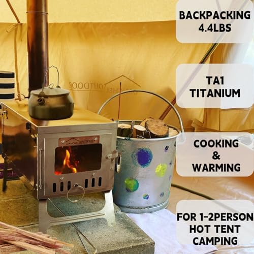 DANCHEL OUTDOOR T6 Ultralight Titanium Wood Stove with 7.2ft Chimney Pipe