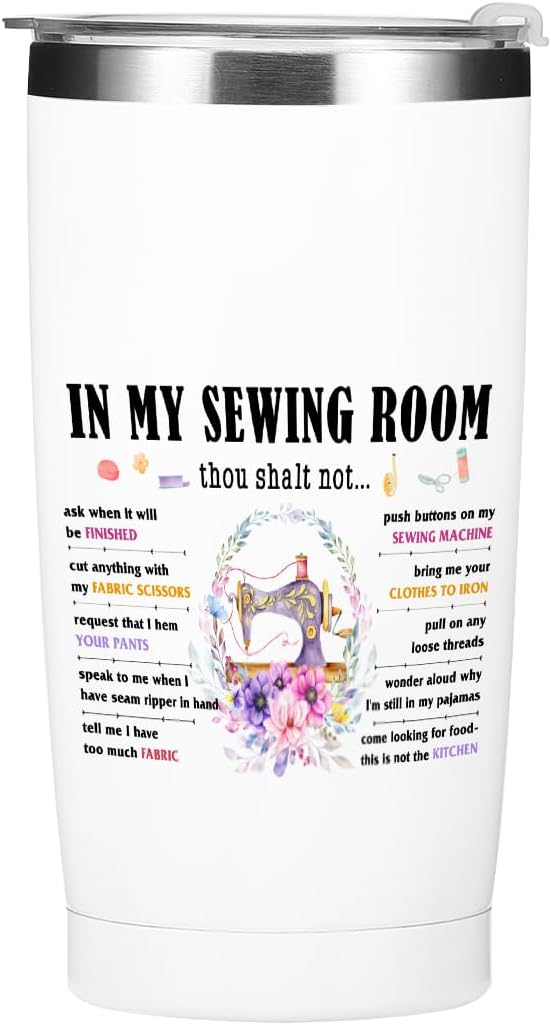Funny Sewing Lovers Gifts Tumbler, 20 oz Stainless Steel Coffee Mug，Travel Cup，Insulated Cup with Lid for Car, Novelty Quilting Gifts for Women Girlfriend Mother Wife Grandma Christmas Birthday