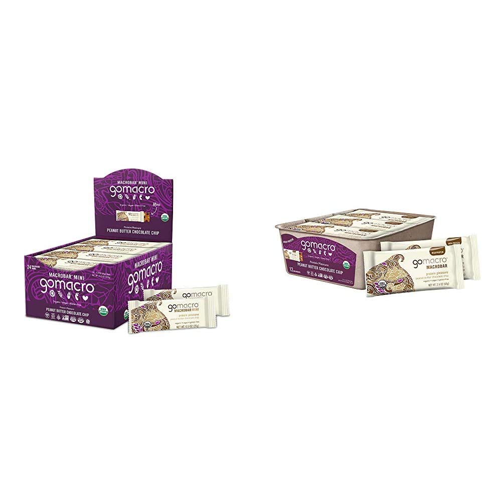 GoMacro MacroBar Organic Vegan Protein Bars - Dark Chocolate + Almonds & Double Chocolate + Peanut Butter Chips (2.3 Ounce Bars, 12 Count) (Pack of 2)