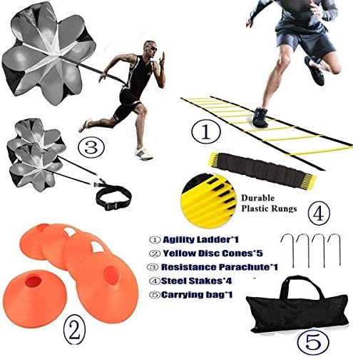 Agility Ladder, Speed Training, Soccer Agility Speed Training Equipment, 20ft Agility Ladder, 6 Soccer Cones, Running Parachute, Basketball Football Soccer Training Equipment for Kids, Youth, Adults