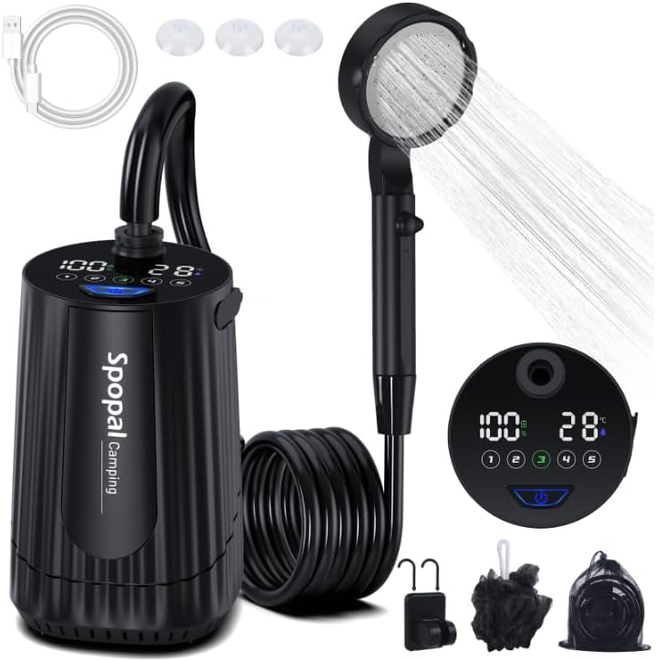 Spopal Portable Shower for Camping, [Upgraded] 10000mAh Rechargeable