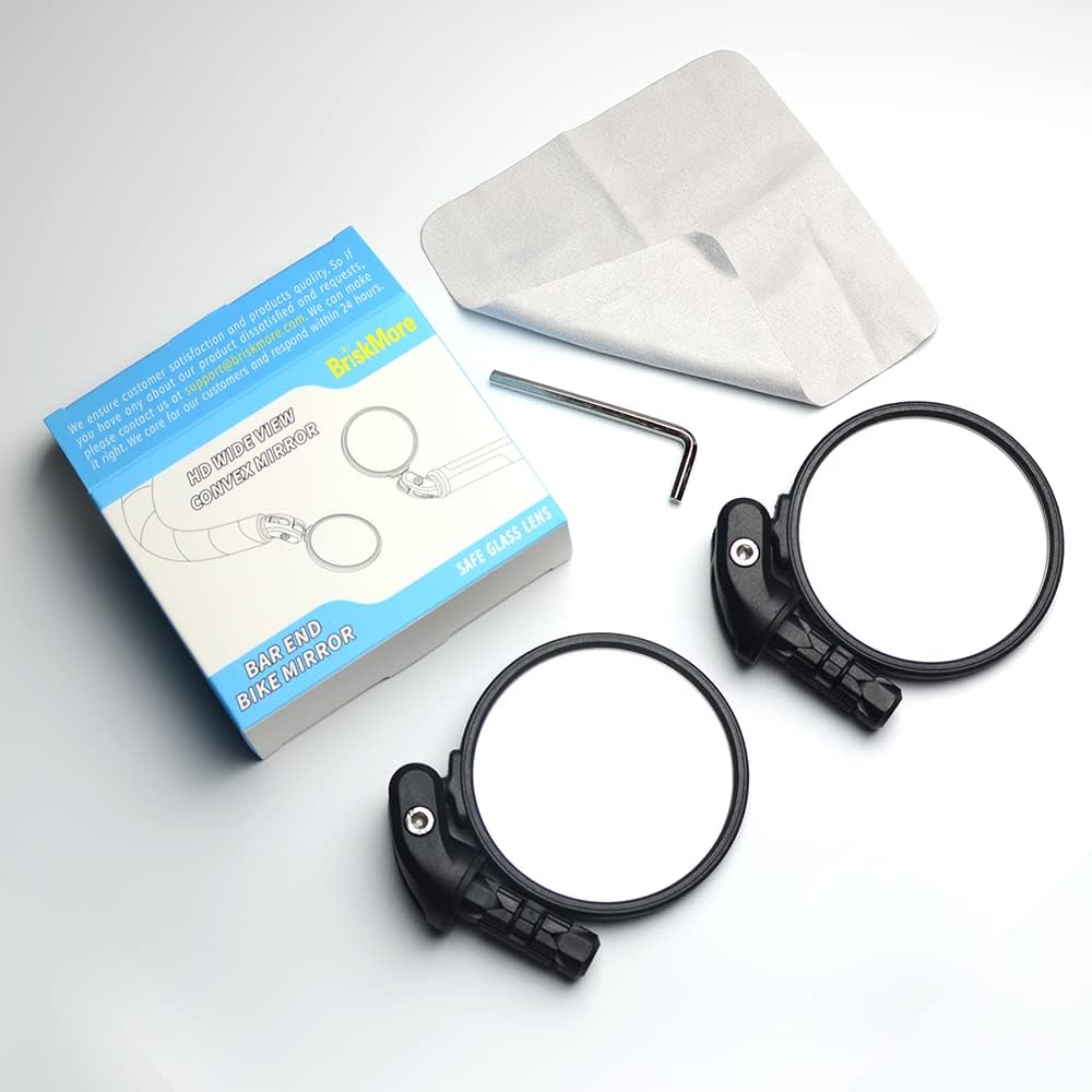 BriskMore Bike Mirrors,Bike Bar End Mirror, HD Glass Convex Lens Bicycle Rearview Mirror, Safe Cycling Rearview Mirror, Easy to Install