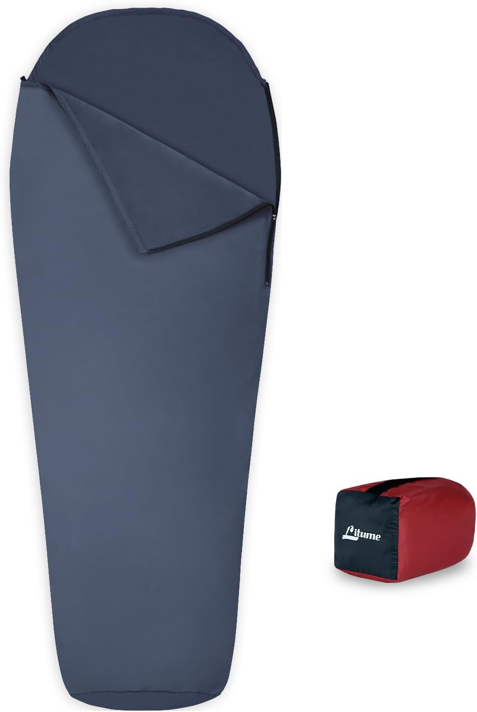 Litume Velvet Sleeping Bag Liner No Zipper Mummy Sleep Sack Backpacking, Camping, Traveling, Hotel, Hostal, Traveling, Lightweight Compact Drawstring Hood Skin Friendly