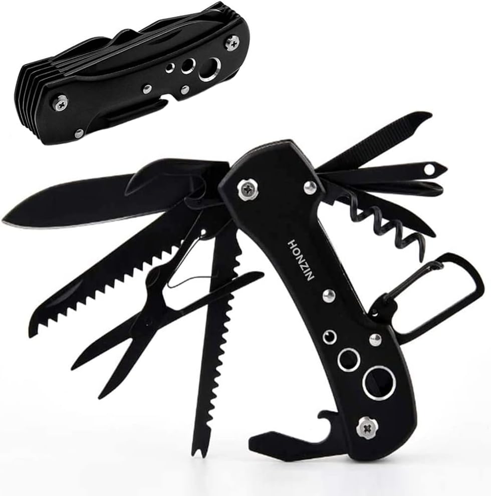 Swiss Small Pocket Knife, 15-in-1 Multitool for Camping, Hiking & EDC