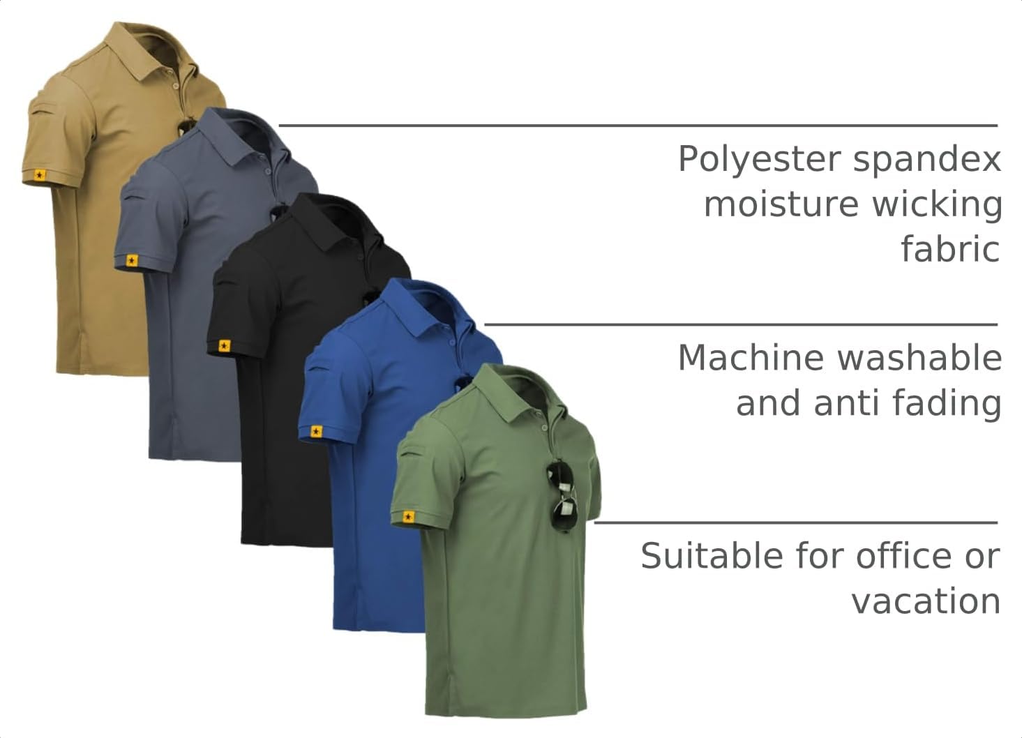 ZITY 5 Pack Mens Polo Shirt Short Sleeve Moisture Wicking Golf T-Shirt