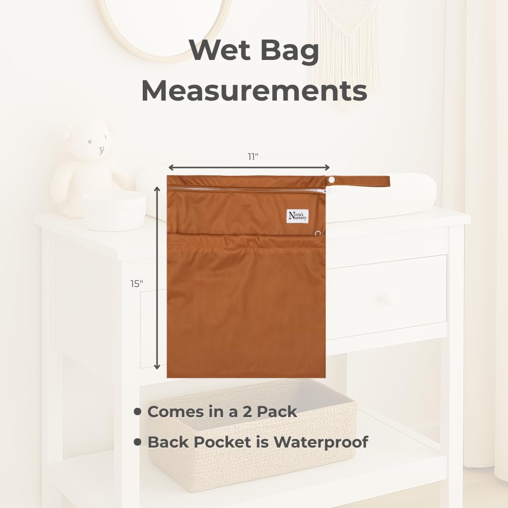 Nora's Nursery Wet Dry Bags with Two Zippered Pockets | 11 x 15 | 2 Pack